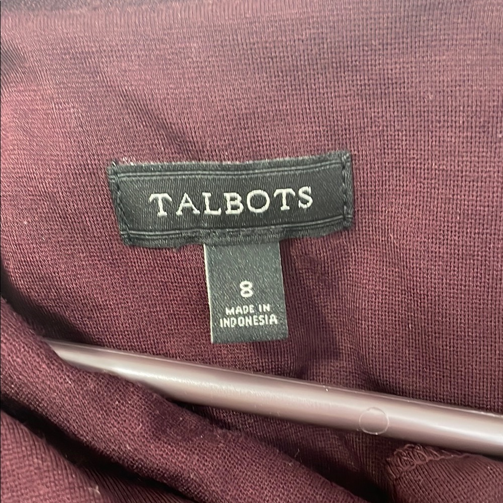 Talbots Ponte Knit 3/4 Sleeves Plum Burgundy Dress Cowl Neck Midi Stretch Size 8 - Picture 7 of 16